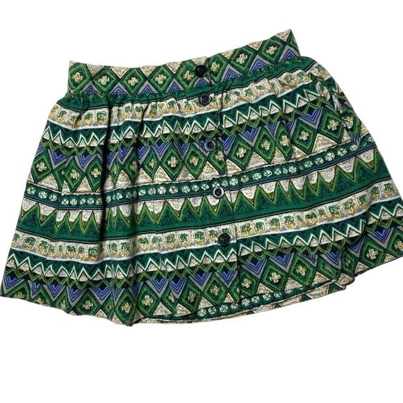 Forever 21 Boutique Green Mosaic Print Mini Skirt Sz Small Pockets Button Down - Picture 1 of 7